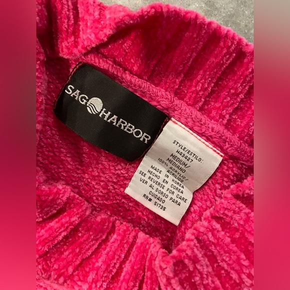 Sag Harbor Size M Hot Pink Mock Neck Cable Knit Soft Chenille Pullover Sweared - Picture 10 of 10